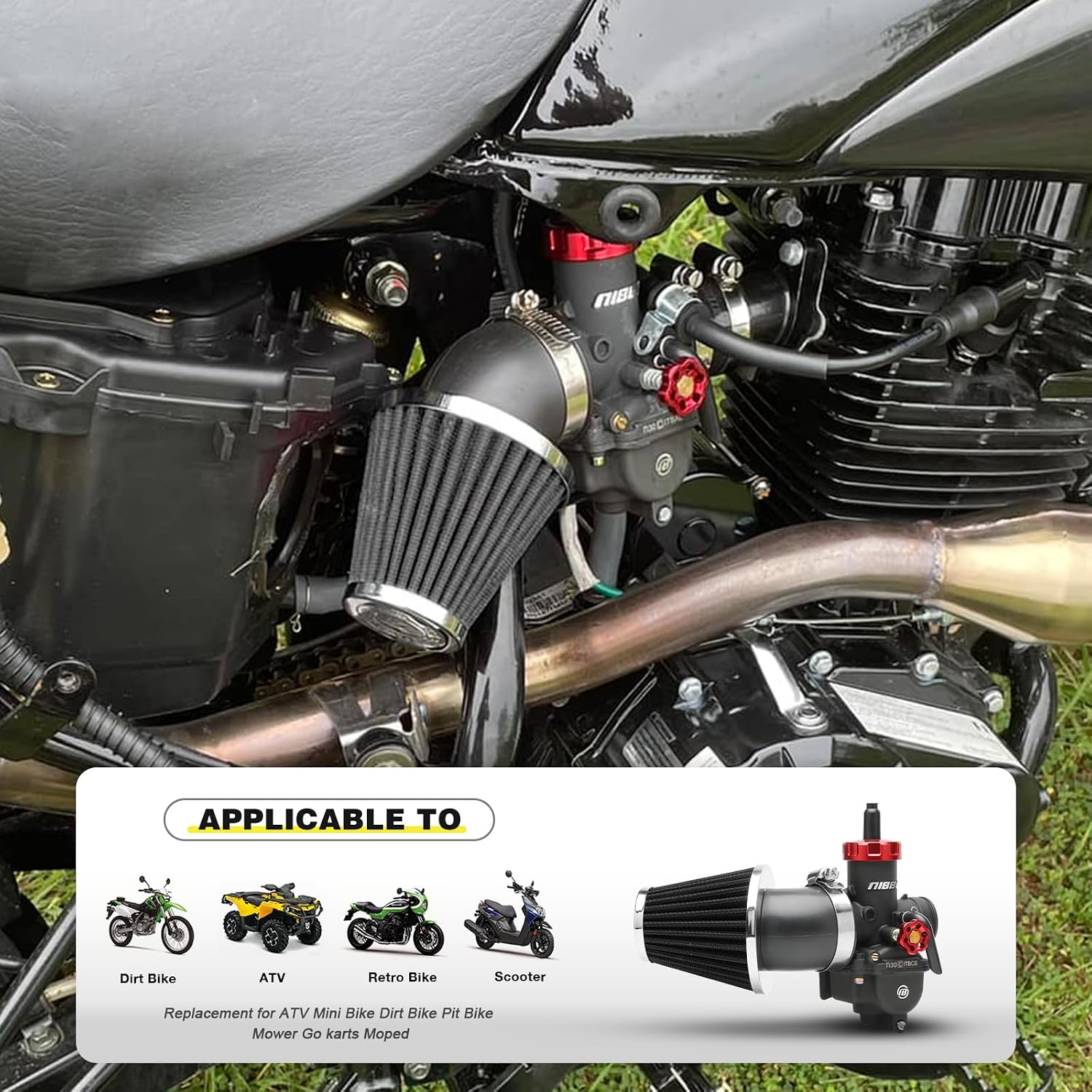 NIBBI Carburetor PE30,30mm Carburetor Performance Kit with Air Filter For Dirt Pit Bike Mini Bike Motorcycle GY6