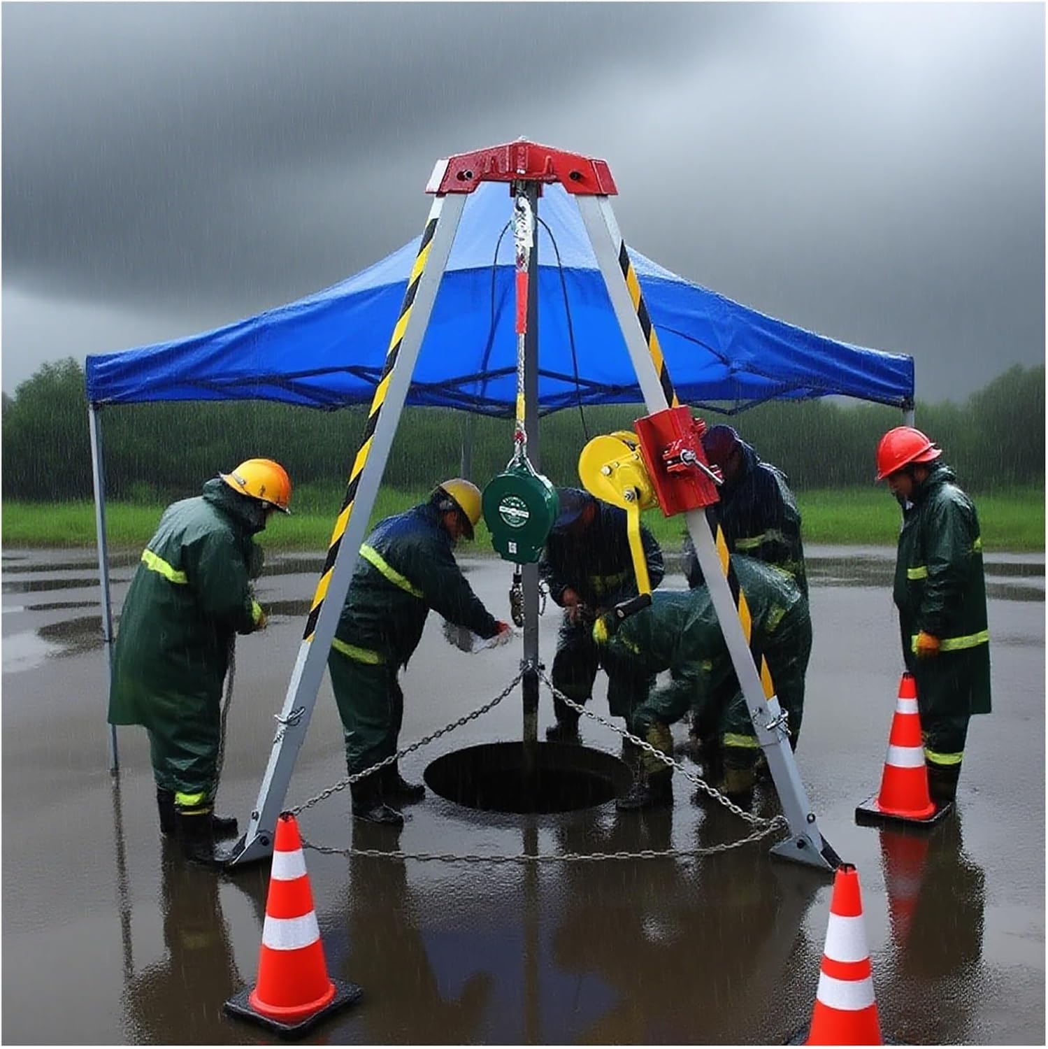 Emergency Rescue Tripod Kit with Winch & Fall ProtectionEssential Safety Equipment for Confined Space Entry & Retrieval Industrial & Construction Use HeavyDuty Portable Rescue Gear