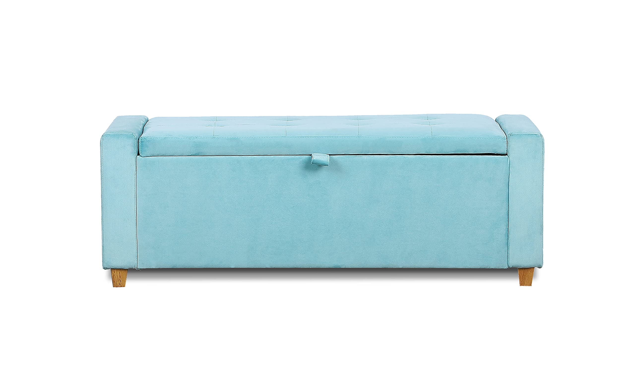 Visco Therapy Hana Velvet Ottoman Large Padded Storage Bench, (Blue)