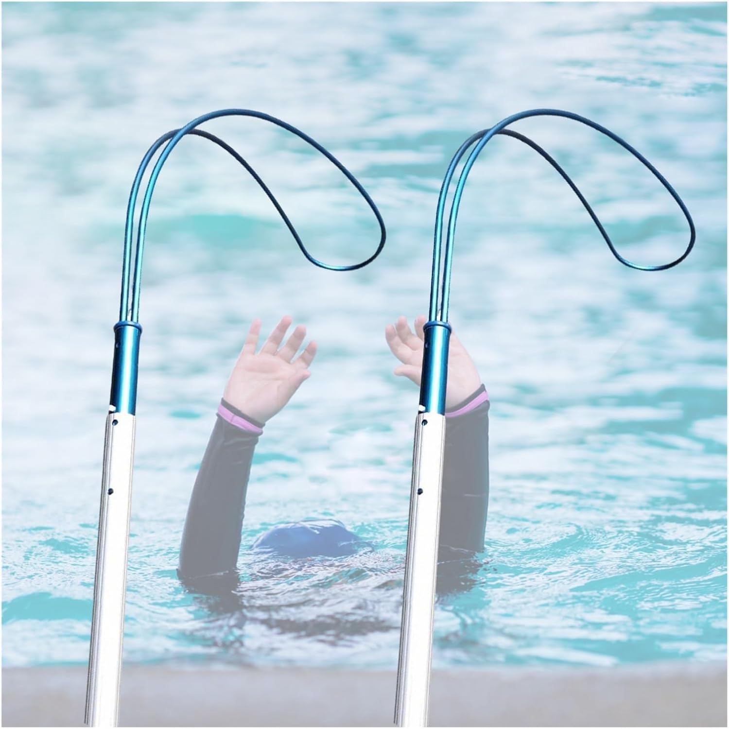 Blue Safety Pool Rescue Pole - 23ft Telescopic Aluminum Hook for Retrieving Floating Objects, Emergency Lifesaving Tool for Pools, Water Parks & Playgrounds (2 Pack)