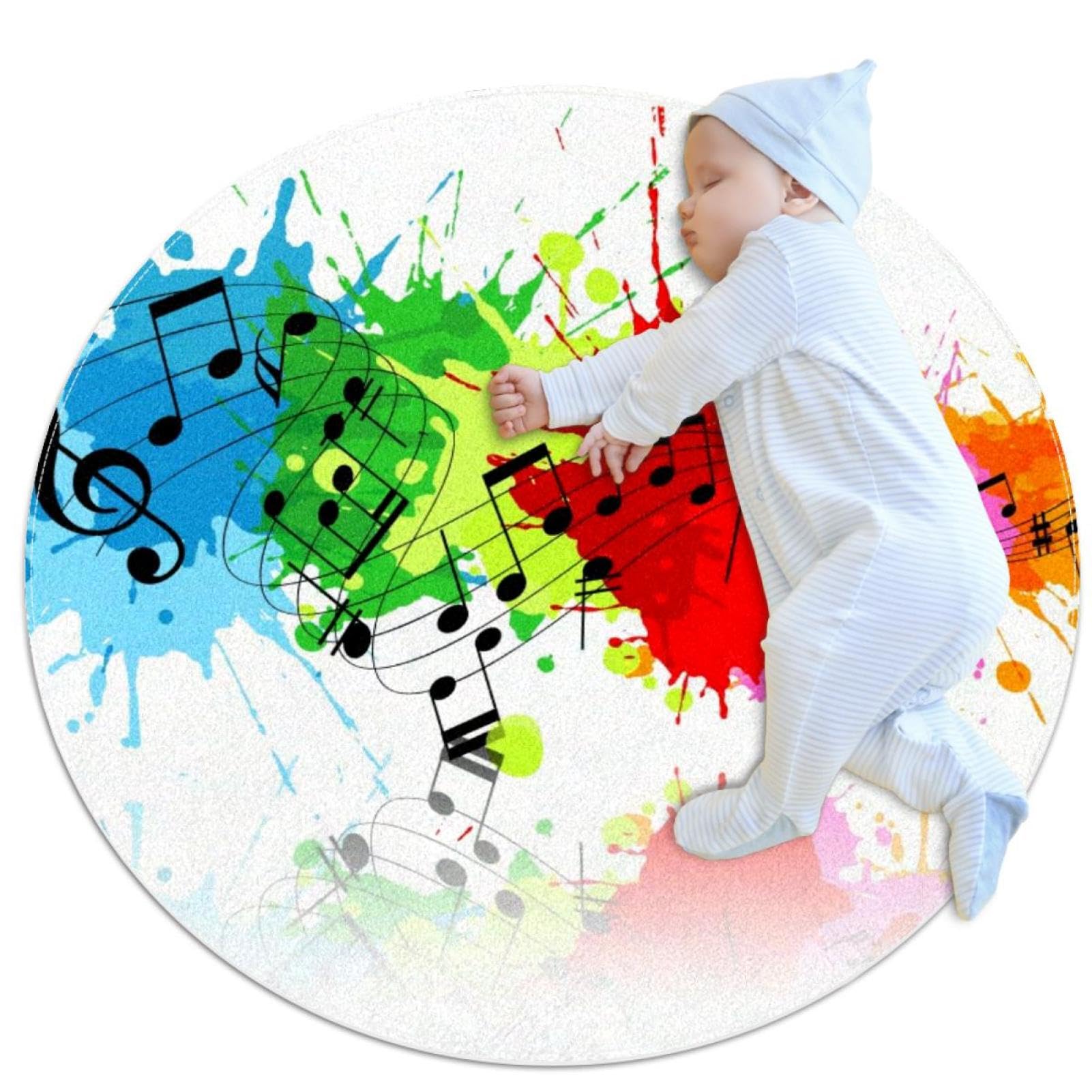 Tapis de salle de bain antidérapant rond 1m motif grunge et notes de musique