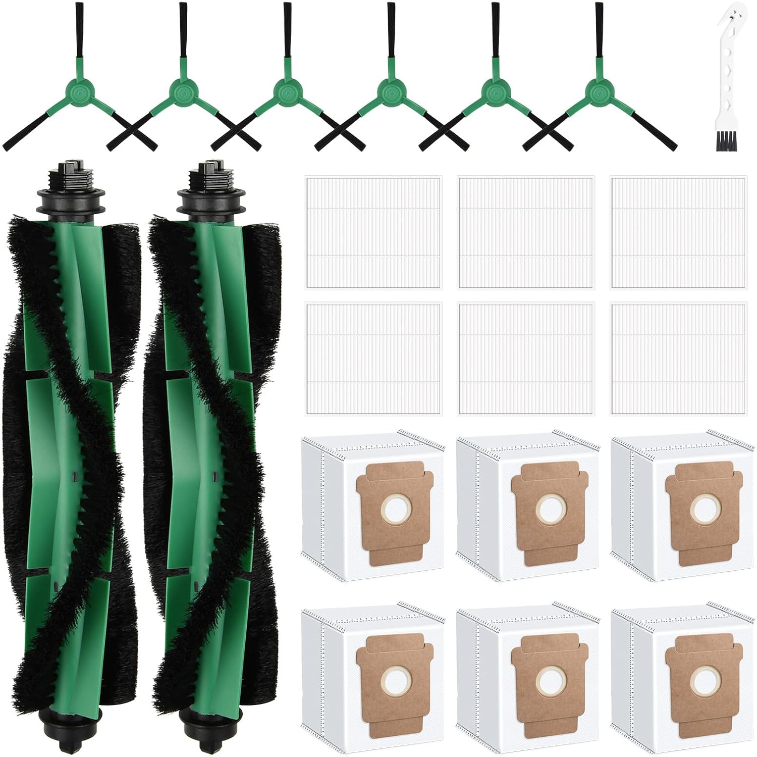 21 Pcs Replacement Parts for irobot Roomba Q052 - Vac 2/105 / 104 Robot Vacuum + AutoEmpty Dock, Accessory Kit include 2 Roller Burshs, 6 Filters, 6 Dust bags, 6 Side Brushs and Cleaning Tool