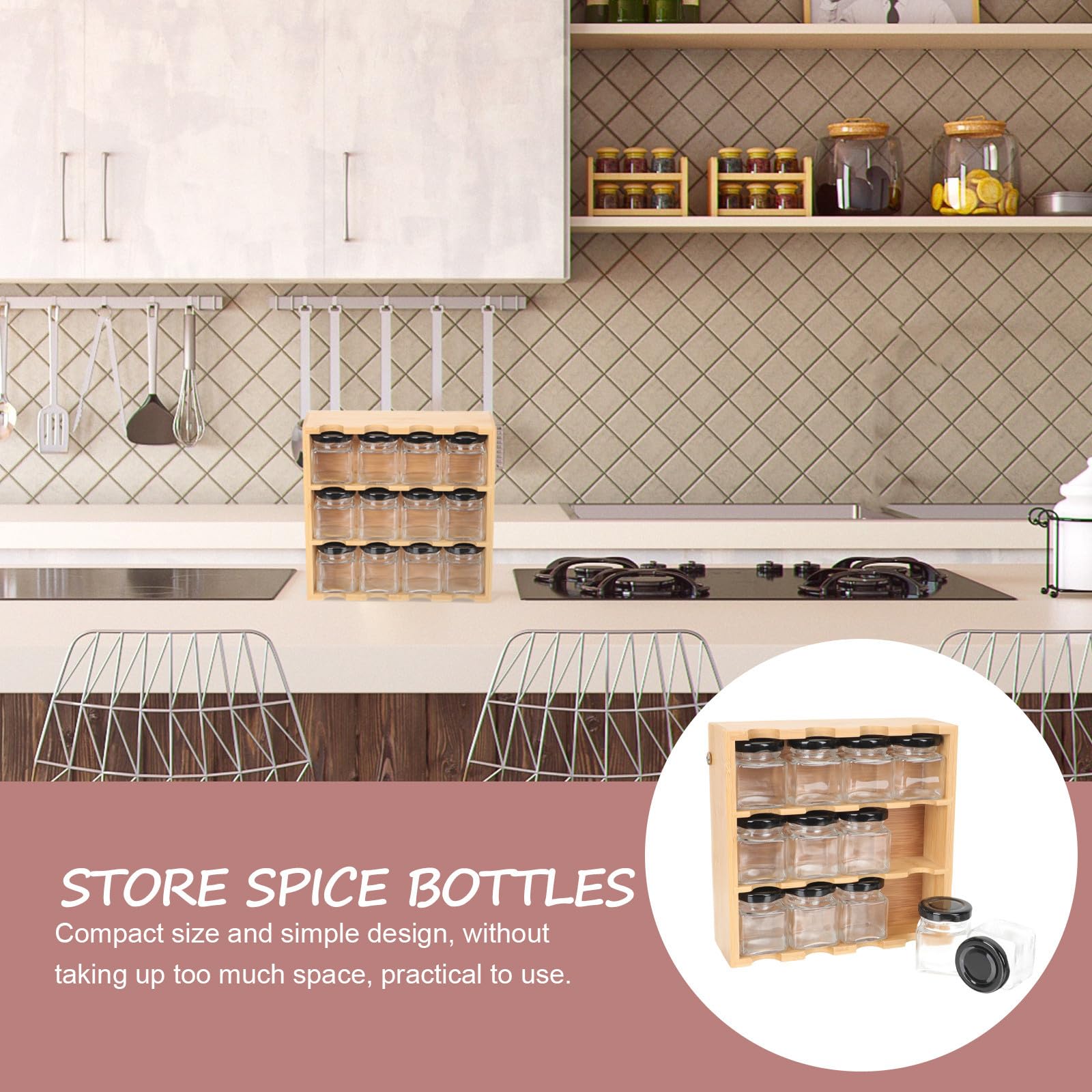 SHINEOFI Soporte Versátil para Especias de Madera y Vidrio Estructura de Múltiples Capas para Organizar Botes de Condimentos en Cocina, Adecuado para Almacenamiento