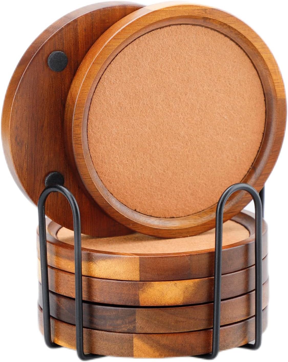 Untersetzer Holz 6 Stück, Filz Untersetzer rund für Gläser