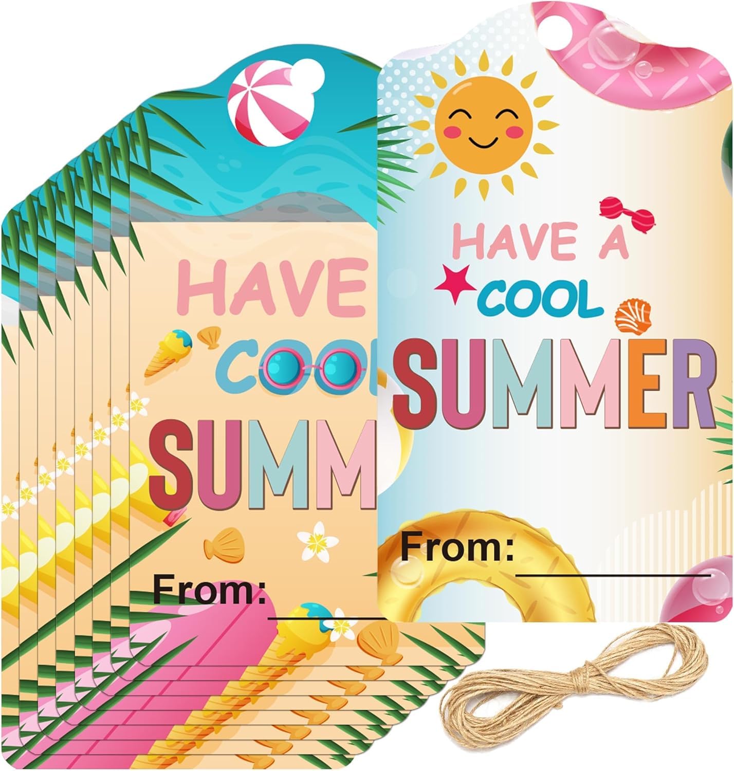 50 x I Hope You Have A Cool Summer Self Adhesive Labels - 2" x 3.5" - Hope Your Summer is Bubbling with Fun Hello Sun - End of School Labels for Envelopes and Gifts