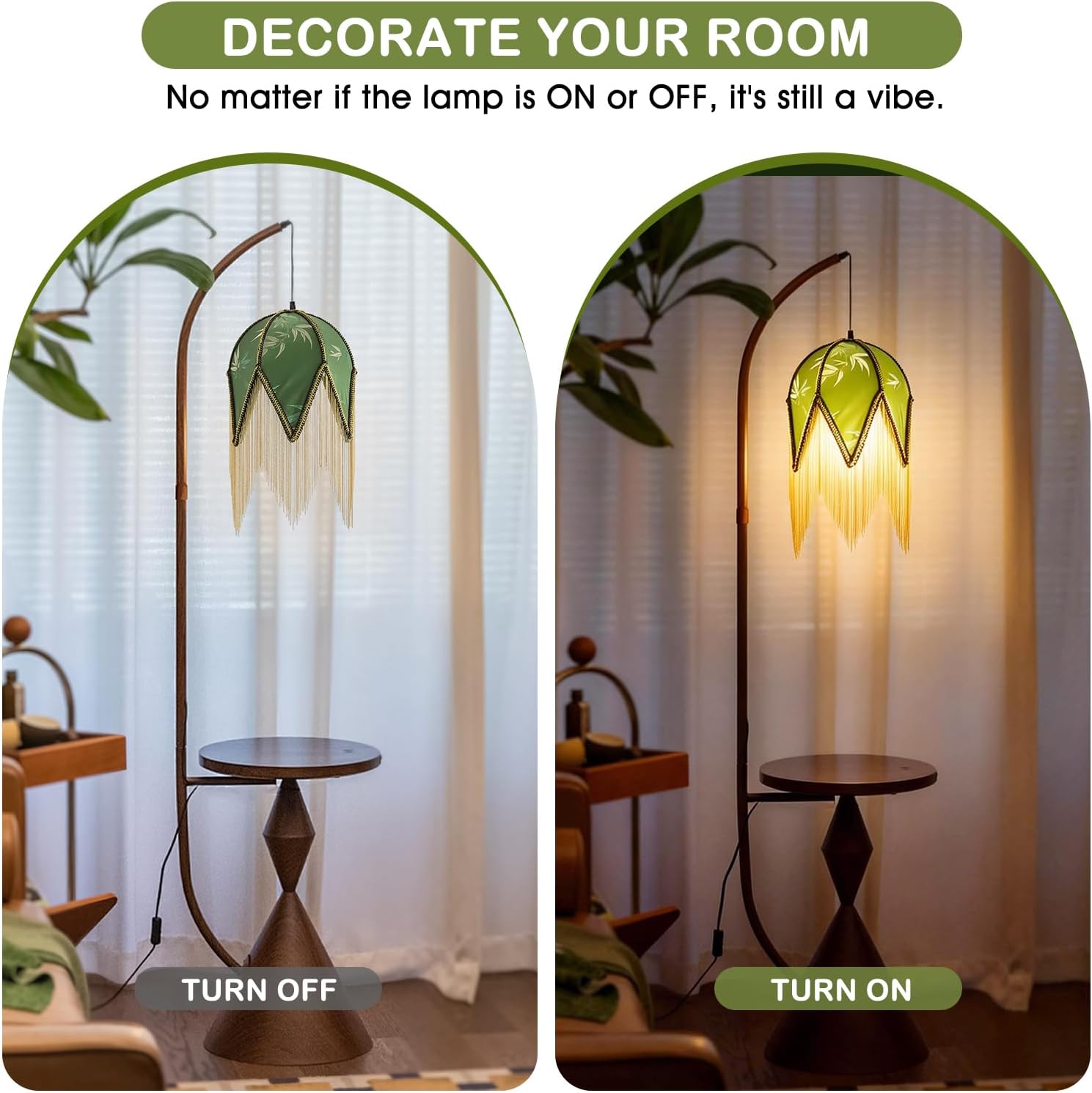 Tassel lampshade -green bead fine tassel table lamp lampshade, 13.8"High artistic living room fabric lamp changing accessory, hand-woven-B