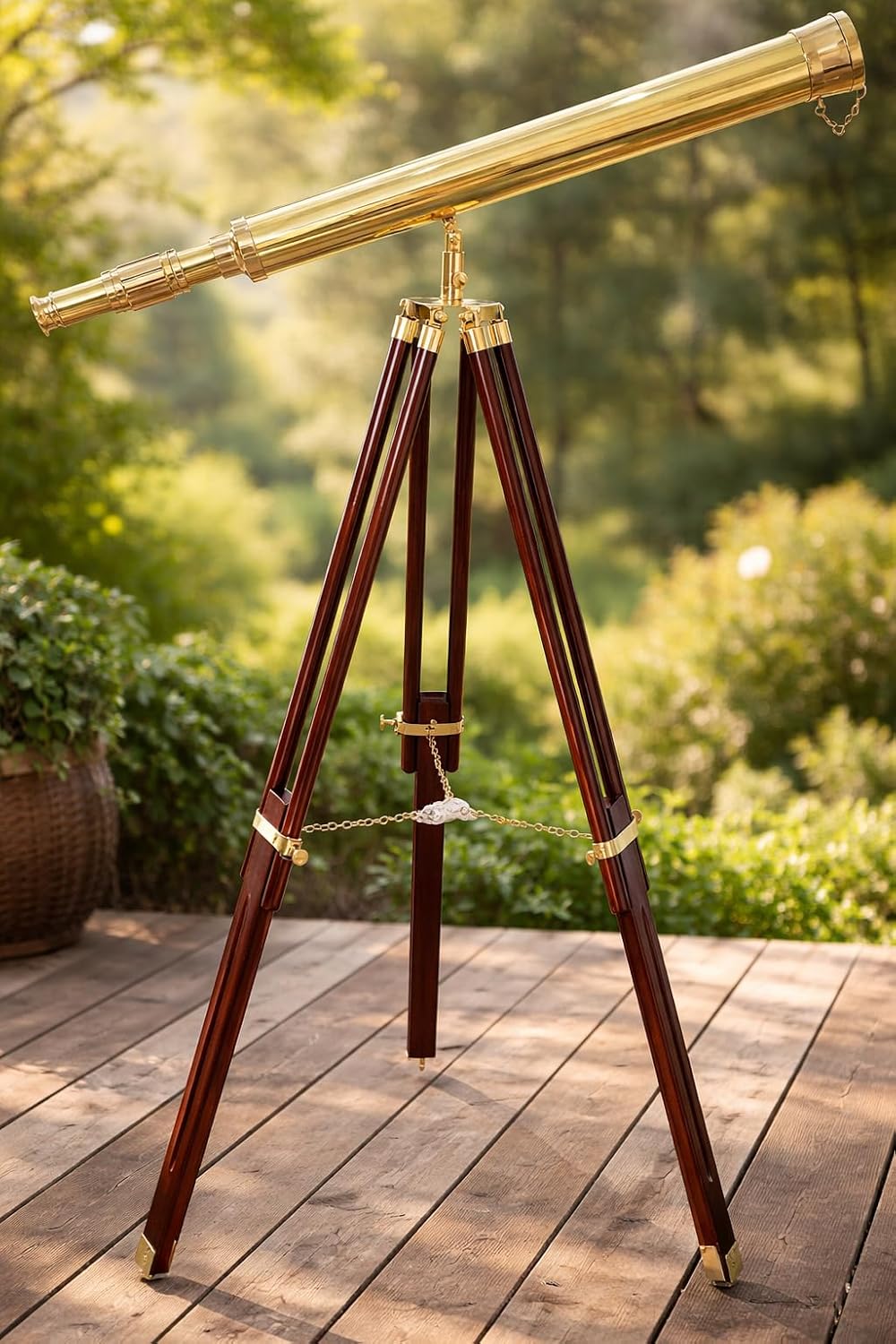 Decorative Brass Telescope with Wooden Tripod Nautical Spyglass Replica, for Collectors & Home Décor