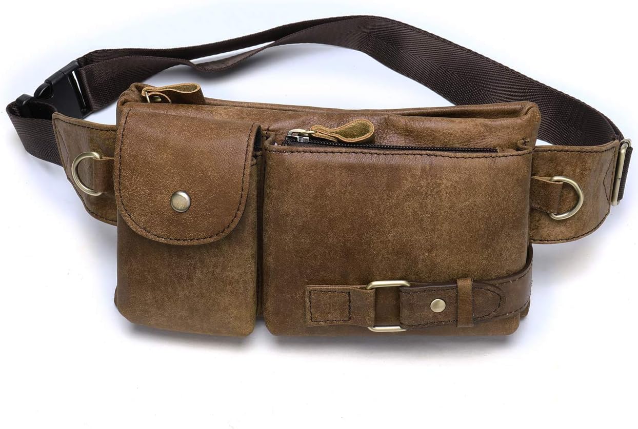 Genuine Leather Fanny Packs Waist Bag Purse for Men Large Shoulder Satchel (Brown)