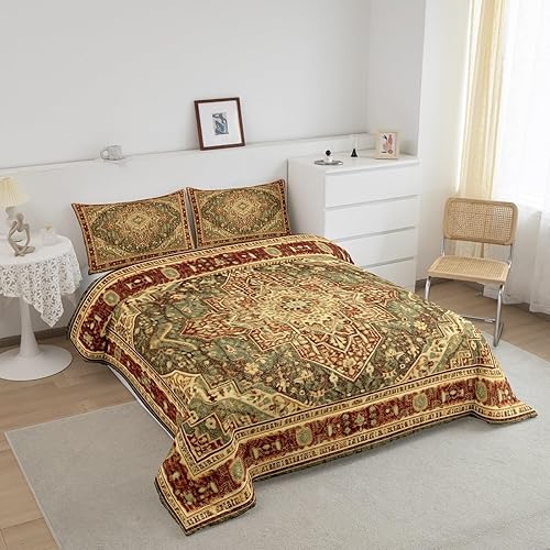 Miniatura 2 de Erosebridal Juego de edredón vintage, tamaño Queen, diseño de medallón floral, juego de ropa de cama persa, mandala tribal, edredón acolchado de