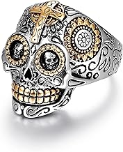 LAOYOU Sugar Skull Rings for Men Women, Stainless Steel Day of The Dead Mens Jewelry, Cool Biker Gothic Ring Christmas