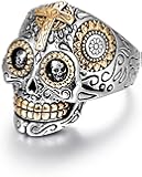 Sugar Skull Rings for Men Women, Stainless Steel Day of The Dead Mens Jewelry, Cool Biker Gothic Ring Christmas