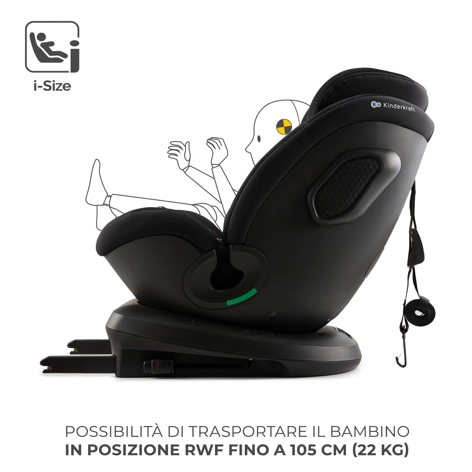 Kinderkraft XPEDITION 3 I-SIZE 40-150 cm, Seggiolino auto 0-36 kg, 360 girevole, Isofix Base, Reclinabile Posizione sdraiata, Poggiatesta regolabile, Gruppo 0 1 2 3, SPS+, H-GUARD+, Nero