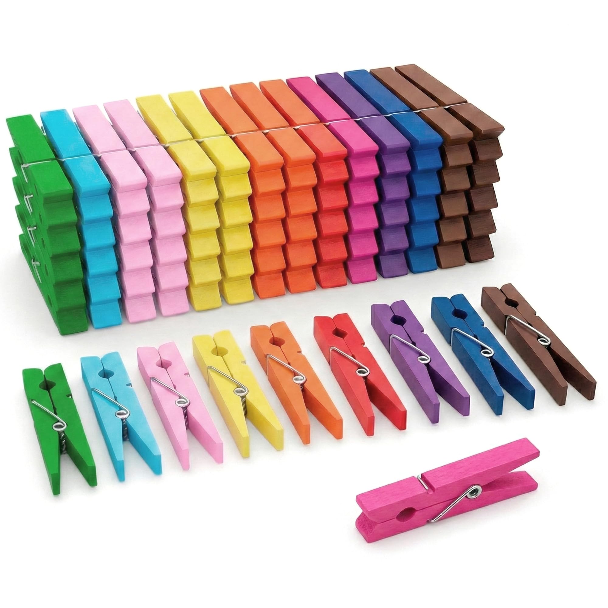 Wooden Clothes Pegs, 50 Pack, Rust-Resistant Coil, Laundry Clips