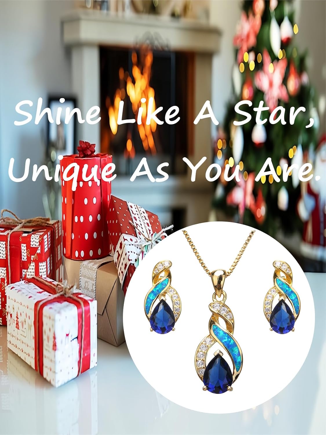 Opal Jewelry Set for Women- Infinity Necklace with Cubic Zirconia Gold Plated Earrings Created Opal Necklace for Women Birthday Gift