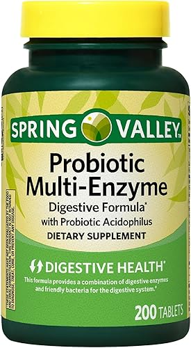 Miniatura 2 de Spring Valley - Comprimidos probióticos multienzima, fórmula digestiva de 200 unidades con acidófilo para la salud intestinal (paquete de 1), set