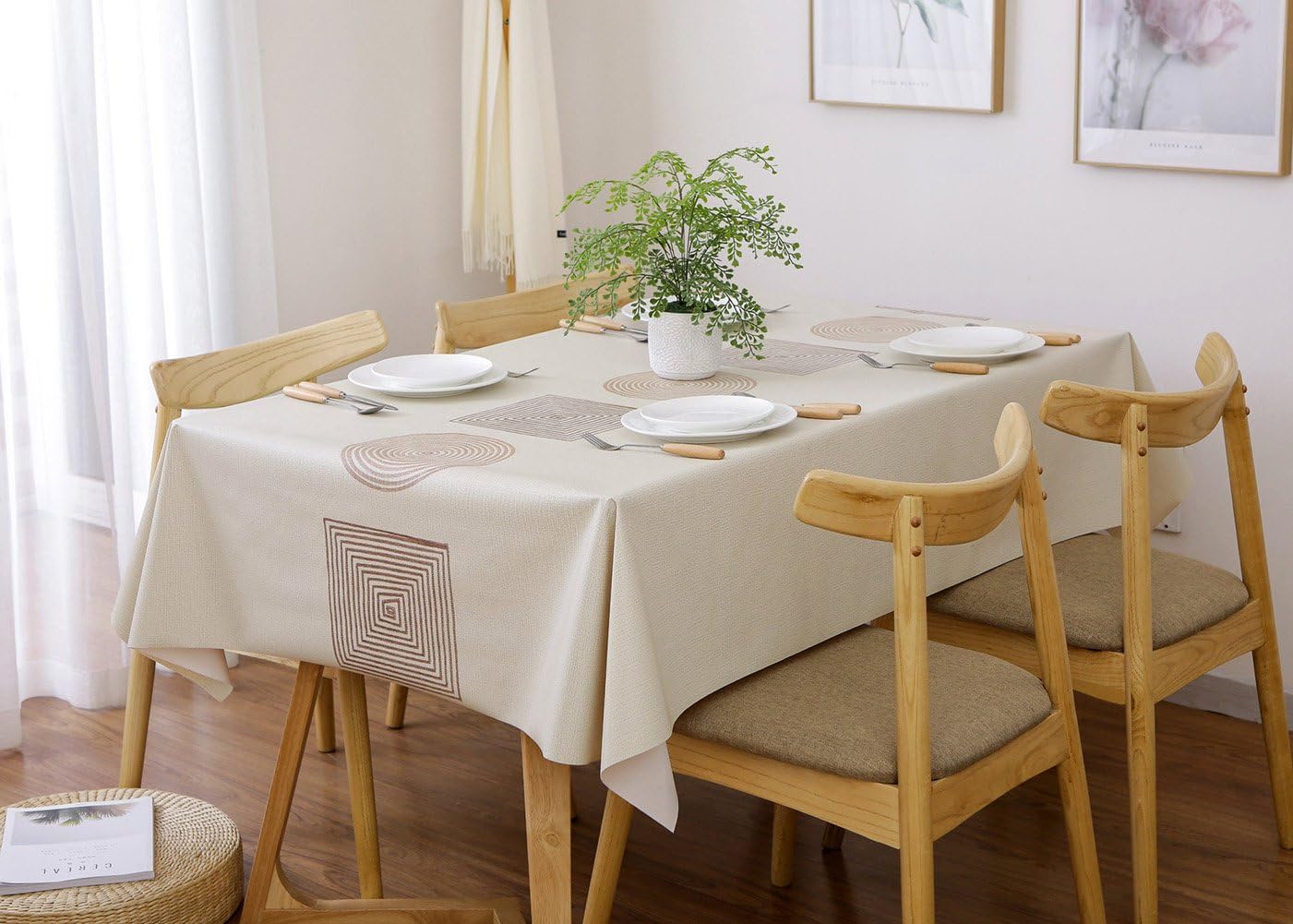 Limited Stock LEEVAN Heavy Vinyl Tablecloth Rectangle 54x84 Inch PVC Table Cover with Flannel Backing Wipe Clean Table Cloths Waterproof Oil-Proof for Kitchen and Dining Room-Geometry