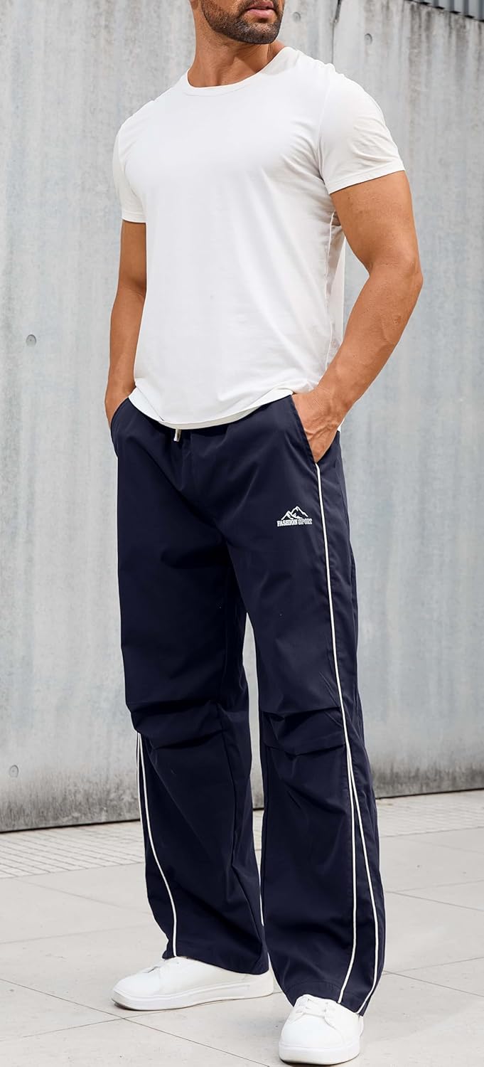 QTE Men's Baggy Track Pants Streetwear Pants Drawstring Letter Pockets Casual Trousers - Image 6