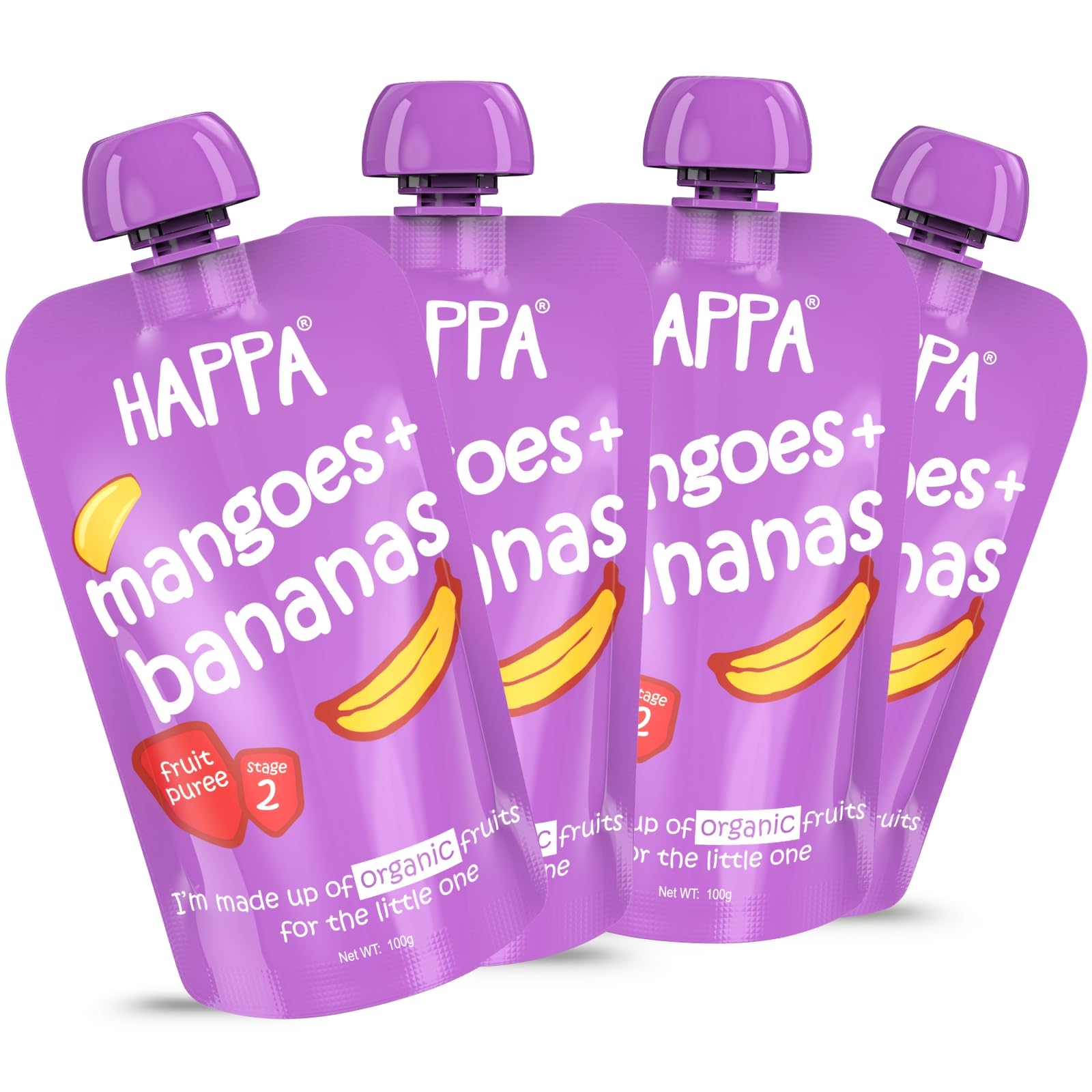 Happa Healthy Baby Food Mango and Banana Puree | 100% Fruits | No Added Sugar, No Milk Powder, No Preservatives | Stage 2 (6 Months+) | Ready to Eat | Free from Common Allergens | Pack of 4 (100g Pack)-image-26