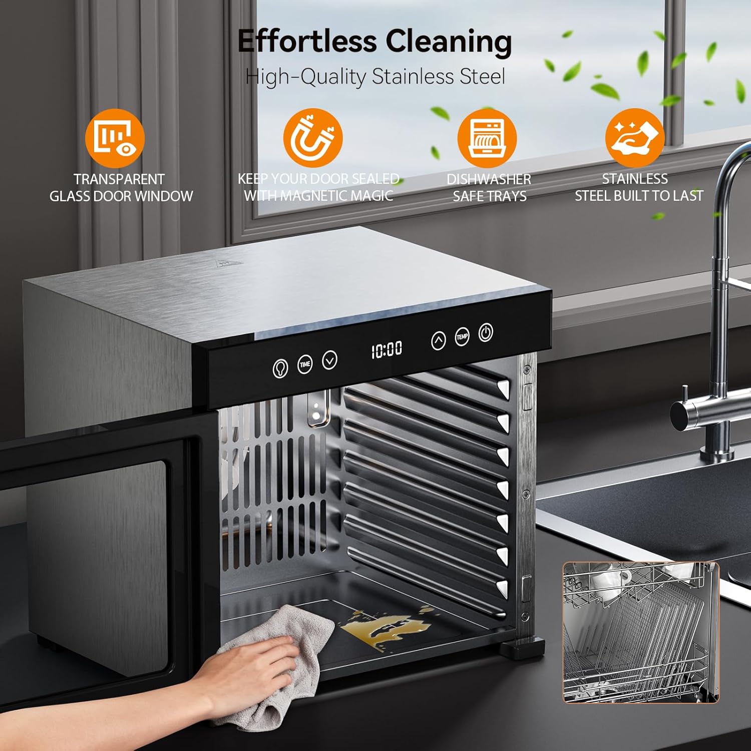 Food Dehydrator Machine with 8 Stainless Steel Trays, 650W Powerful Motor, Adjustable Temperature & 48-Hour Timer for Jerky, Fruits, Herbs, Dog Treats - Quiet Operation