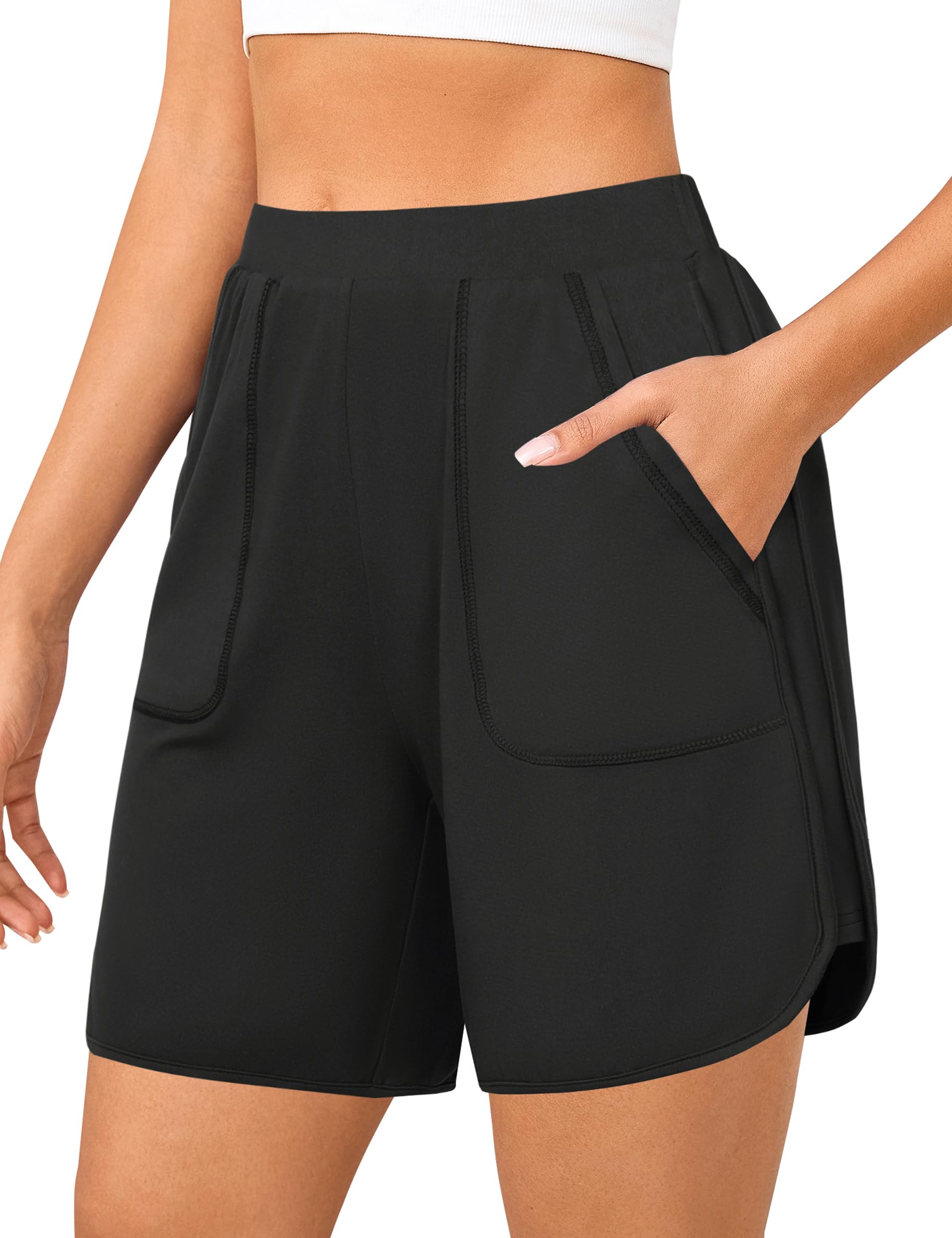 Womens Sweat Shorts Casual Summer Loose Athletic Short Lounge Running Elastic Waist Shorts with Pocket-image-43
