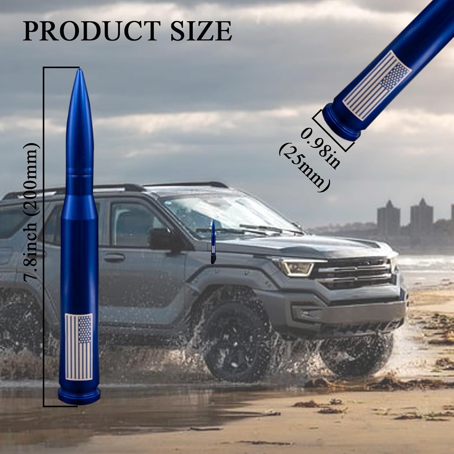 Condition photo showing New/Like New for 7.8inch blue bullet antenna american flag replacement for chevrolet chevy silverado dodge ford f150 f250 f350 ram 1500 2500 raptor truck antenna accessories ford jeep wrangler blue with flag 7.8inch with flag