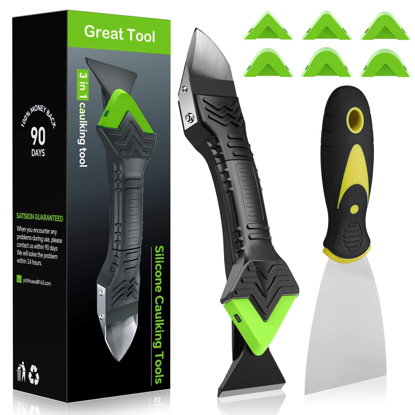 Orhomelife Black Caulking Tool Kit 3 In 1 With Wallpaper Paint Scraper, Caulk Remover And Silicone Sealant Remover Tool, Stainless Steel Glass Glue Corner Scrapers For Kitchen Bathroom Grout Window Sink Joint Frames