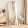 Full Length Mirror 162x52cm, Tall Floor Mirror with Stand & Wall Hooks, Shatterproof Tempered Glass, Full Body Arched Mirror with Aluminum Alloy Frame for BedroomLiving Room Glod