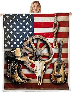 Castle Fairy Southwestern Throw Blanket Cowboy Boots Hat Cow Skull Fleece Blanket for Kids Teens Adults Retro American Flag Western Style Fuzzy Blanket for RV Party Sofa 40x50