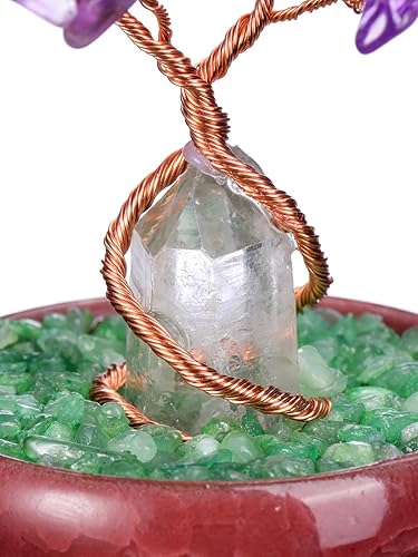 Miniatura 4 de Jovivi Árbol de cristal curativo de amatista, piedra preciosa natural de amatista, alambre de cobre, base cremática de cuarzo transparente, Feng