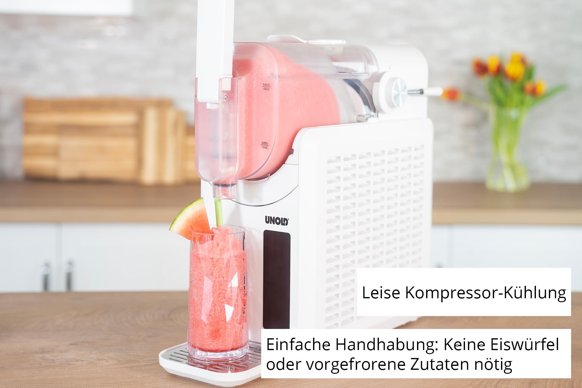 Unold 48940 Slush-Eismaschine Susi mit Kompressor ca. 2 L 5 Programme für Slushies, Frozen Cocktails, Frappés, Wein Milchshakes in 30 min kein Eis notwendig