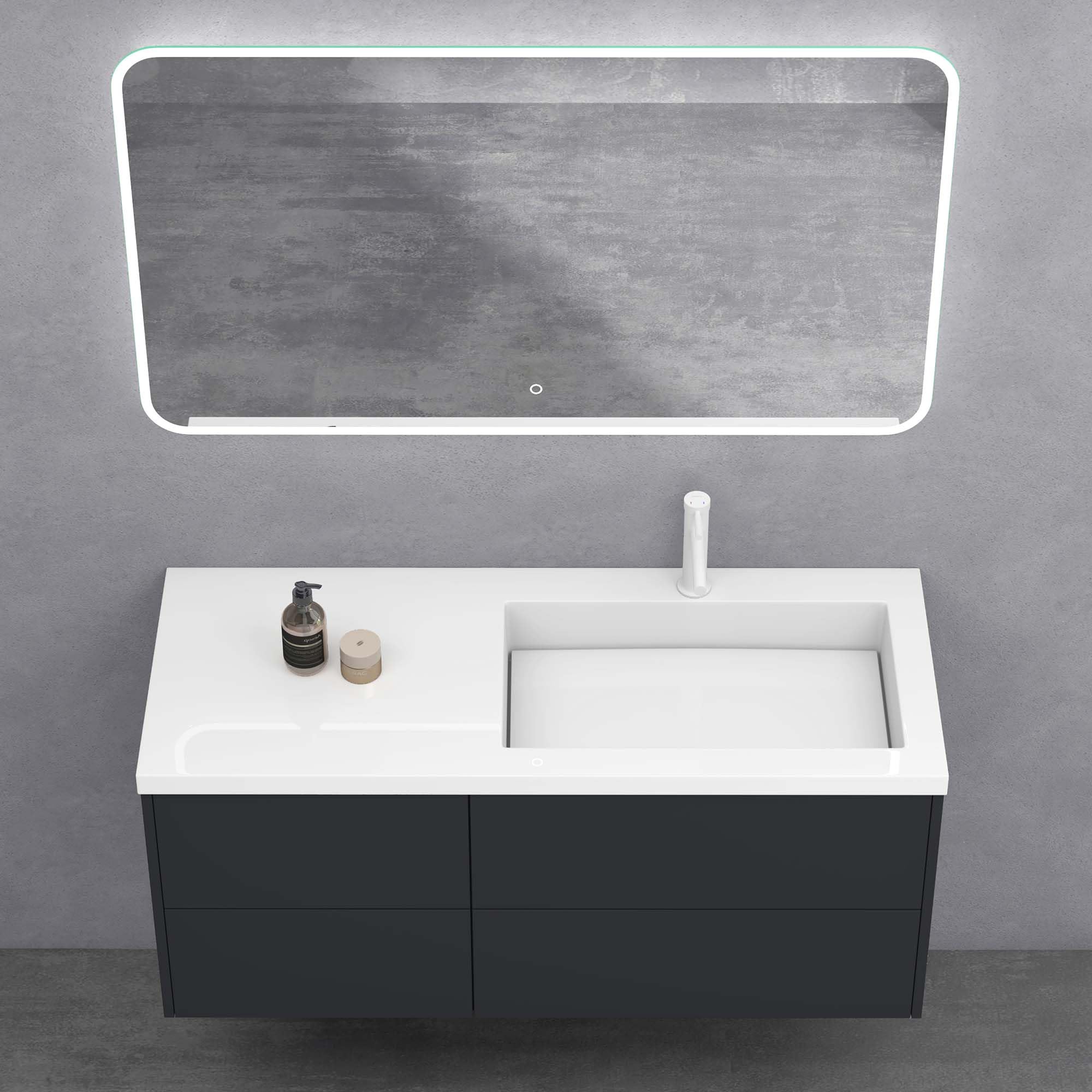 doporro Badezimmerschrank Badmöbel-Set Waschtisch mit Unterschrank Moment mit Soft-Close Wandmontage in matt Anthrazit, BxTxH:120x46x54cm, montagefertig inkl. Mineralguss-Waschbecken