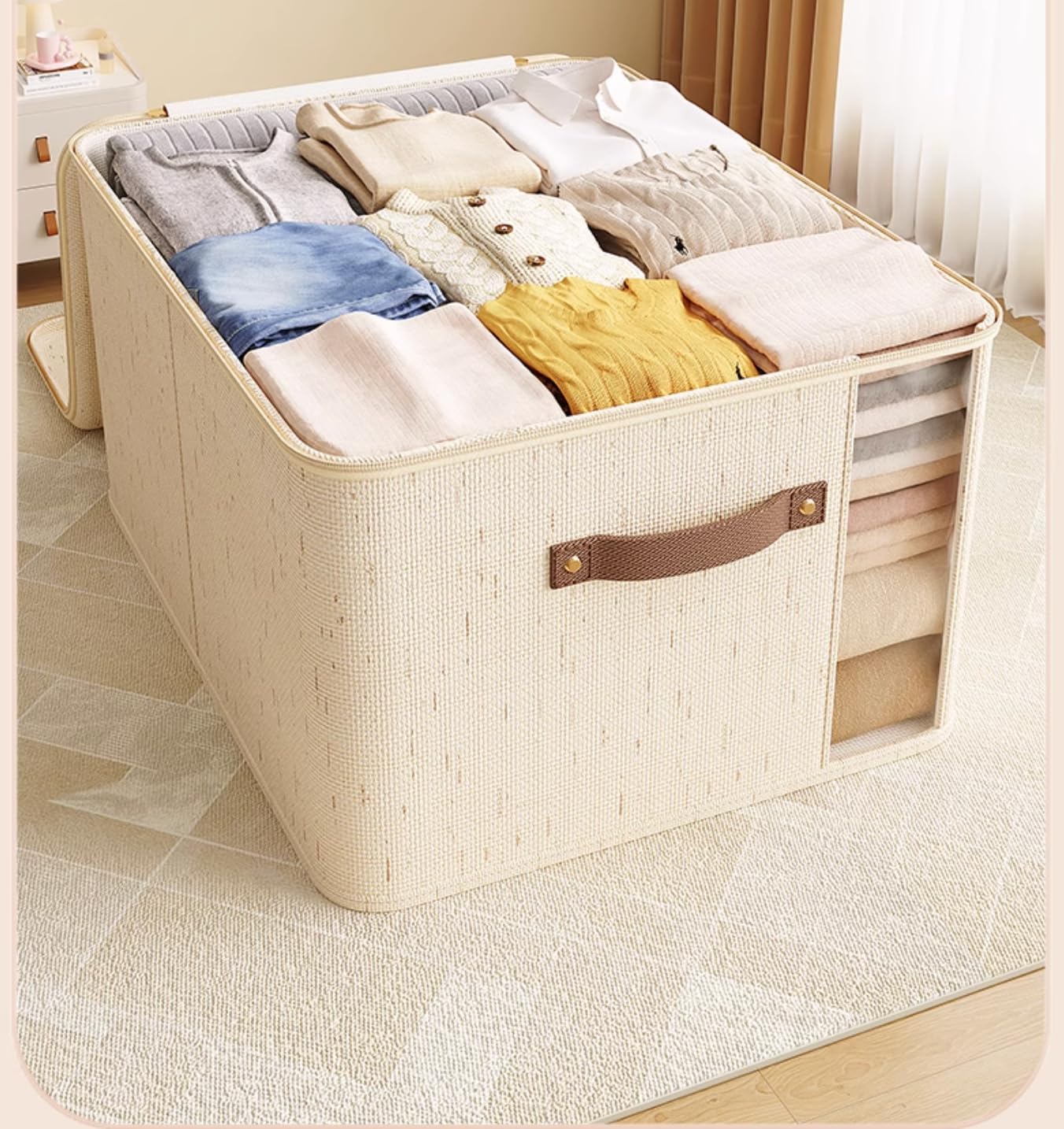 2 Pack Large Fabric Storage Baskets for Shelves, Basket Organizers and storage Bins with Handles for Home Organizing, Beige Decorative Collapsible Baskets for Clothes, Toys, and Blankets