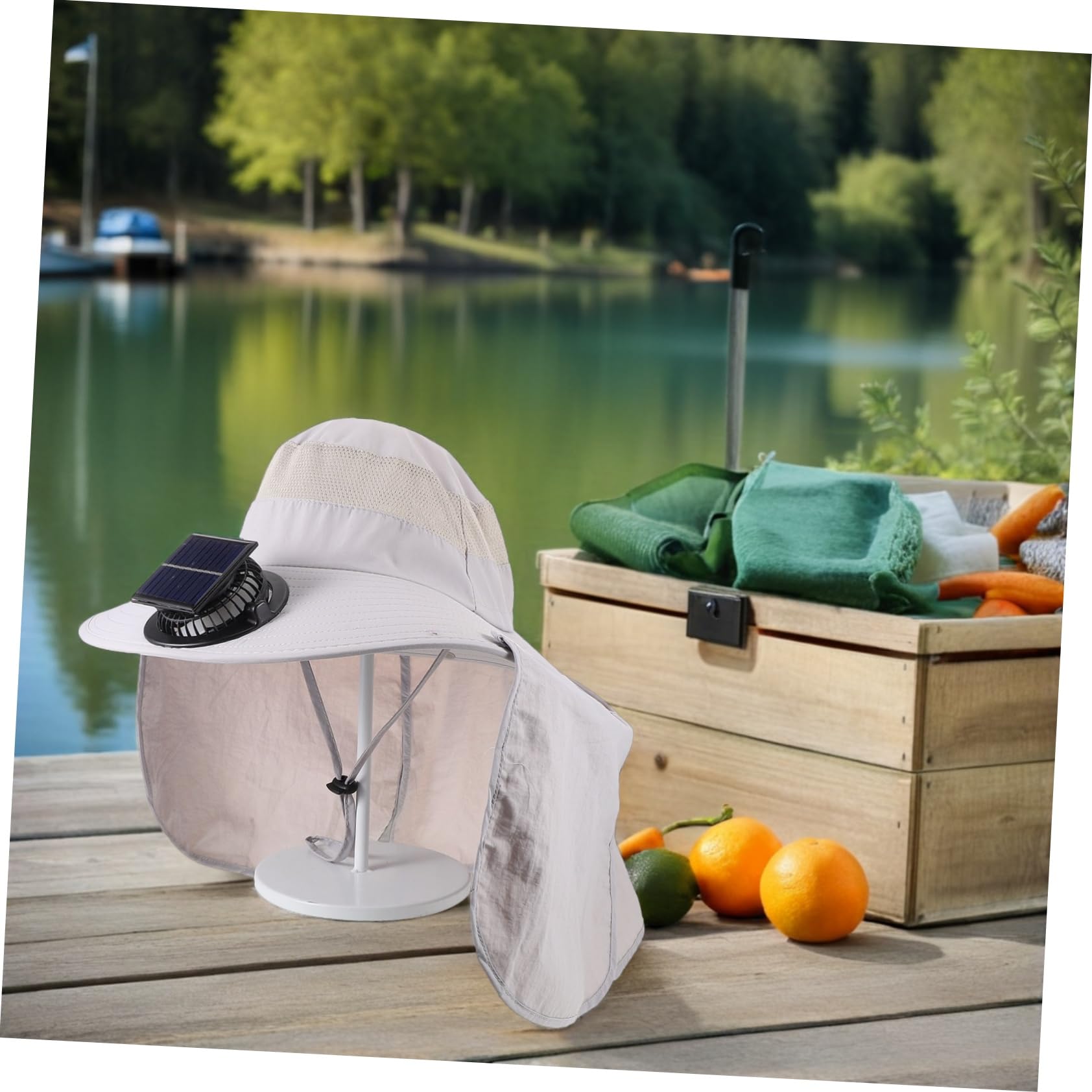 Cappello da Pesca a Tesa Larga con Ventola Solare, Estivo | Protezione UV con Copricollo Integrato, per Vacanze Estive, Giardinaggio e Hiking All'aperto