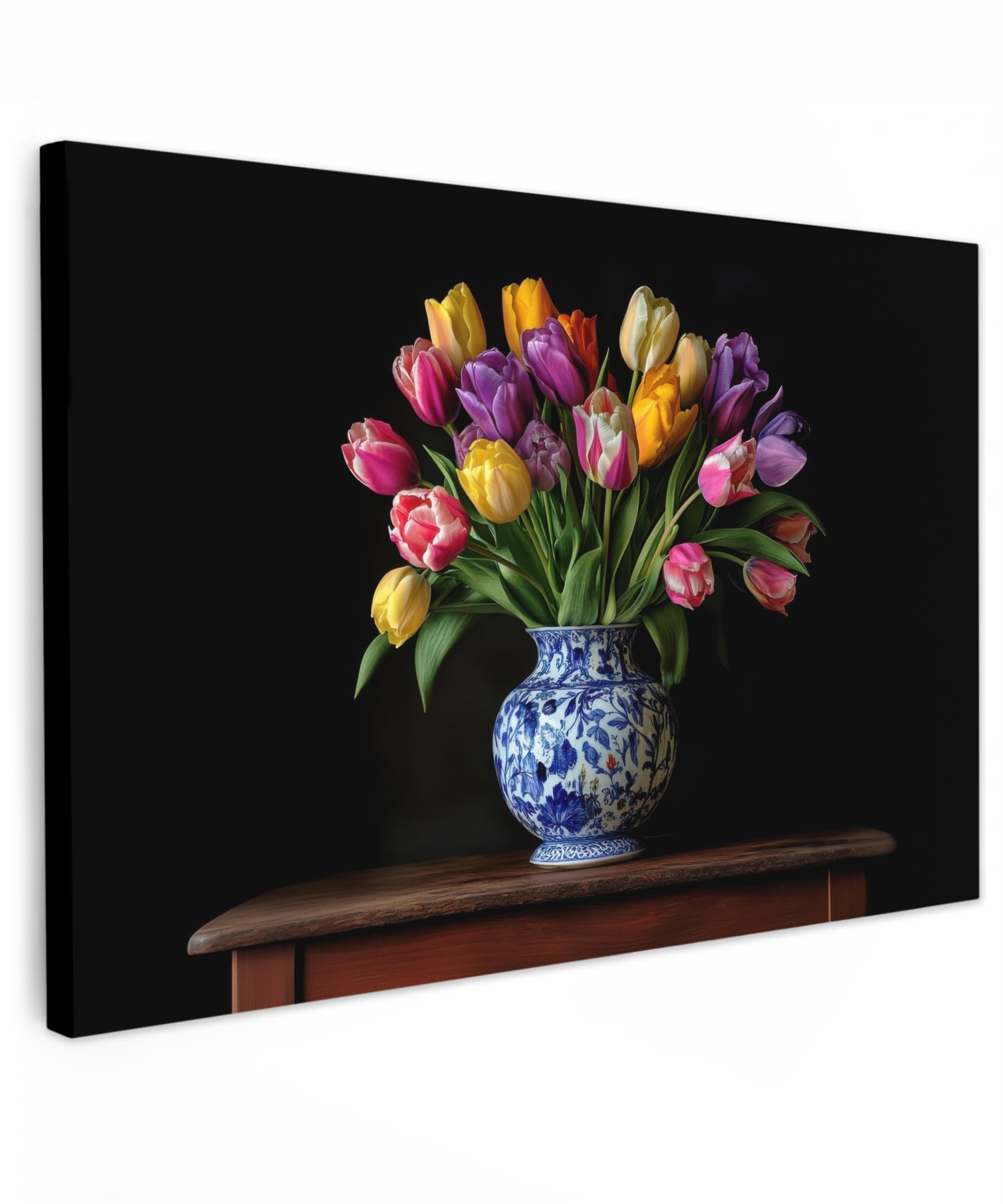 MuchoWow© Canvas Wall Art 12"x8" / 30x20 cm Decor Hanging Pictures for Living Room Canvus Artwork Deco Walls Tulips - Colours - Wood - Vase