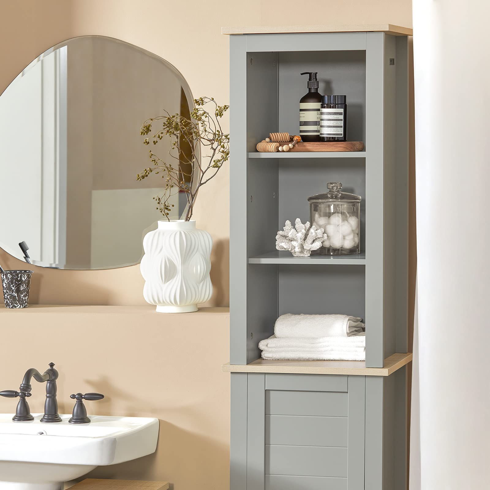 SoBuy Mueble Baño Alto Armario Baño Estrecho 39x30x169 cm Gris