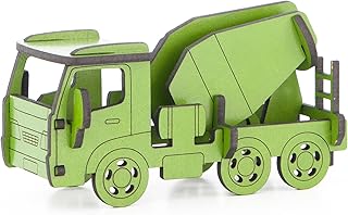 Little & Wood: Woodlet: Medium - Concrete Truck - Green, 3D Wooden Kit-Set, Construction Vehicle Puzzle, Easy Assembly Model, Pop Build Fun, Ages 6+