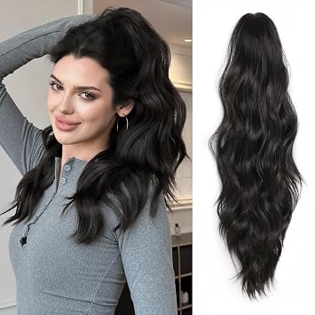 22 Clip On Ponytail Extension Wavy Fake Ponytail for Women Thin