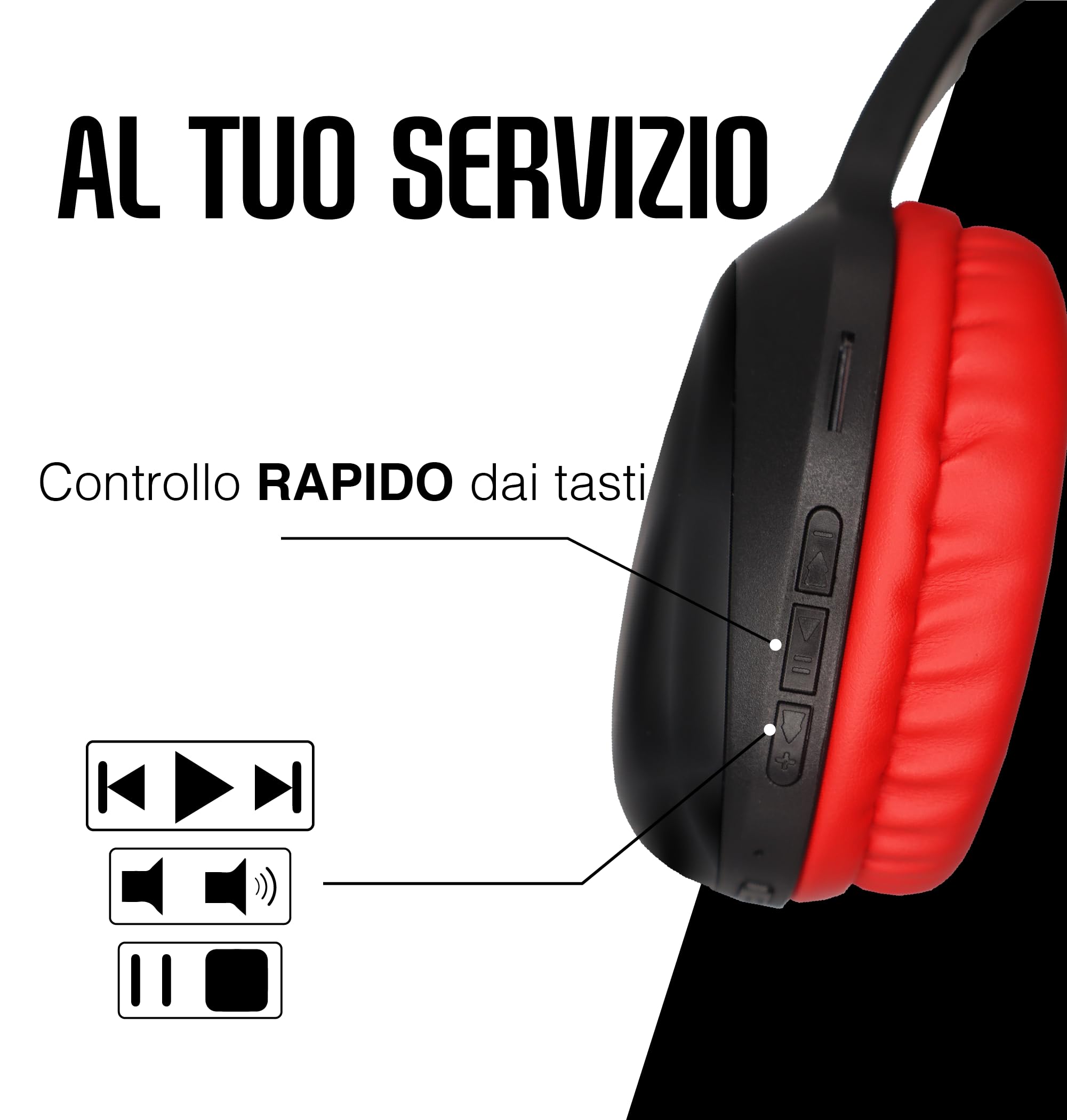 TECHMADE Ac Milan- Cuffie Senza Filo Cuffie Wireless Over-Ear, Cuffie Bluetooth Regolabili, Cuffie con Microfono Incorporato, HiFi Stereo, Micro SD Slot, per iPhone/Android/Viaggio/PC