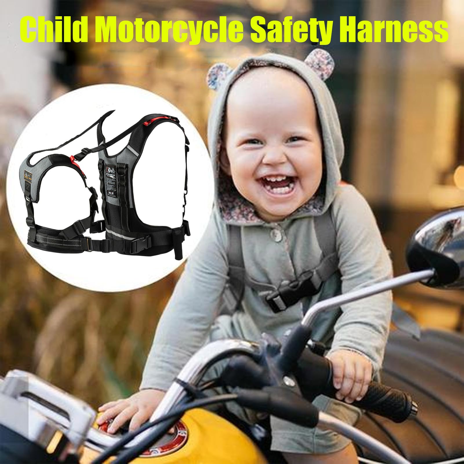 Arnés de Seguridad Infantil Flexible, Cómodo | Arnés de Seguridad del Motociclista Infantil Protección del Pasajero Infantil al Montar en Motocicleta