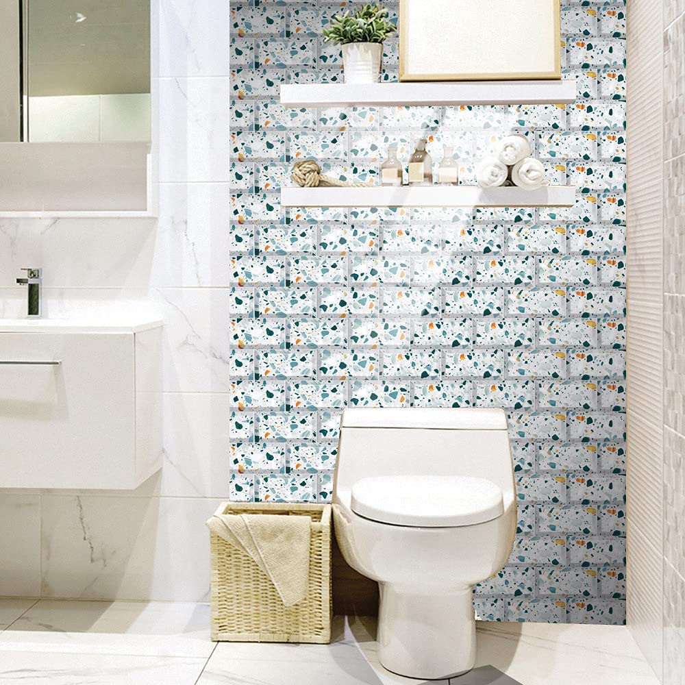 LMYSXAOZ Tile Stickers Stick on Tiles, Self Adhesive Wall Tiles for Kitchen Bathroom, Oil Proof Peel and DIY Floor Marble 20x10cm (48PCS,Blue)