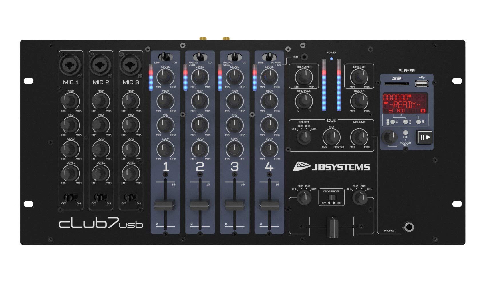 JB Systems CLUB7-USB 7-Kanal Mischpult mit integriertem Mediaplayer für USB-Stick oder SD-Karte