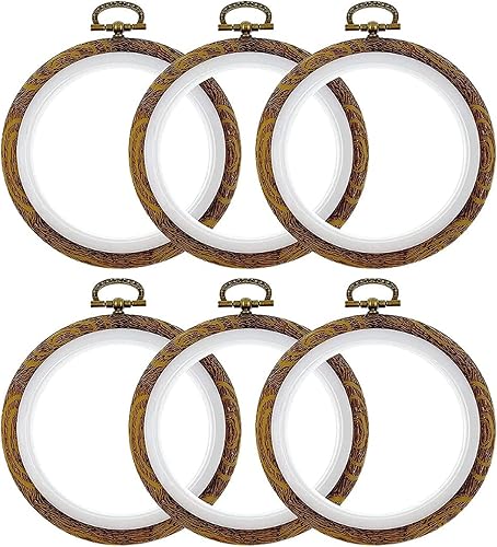 QIANJINL Aro de bordado, 6 aros de goma de 4 pulgadas, suministros de punto de cruz de plástico, kits de marco de exhibición de madera sintética