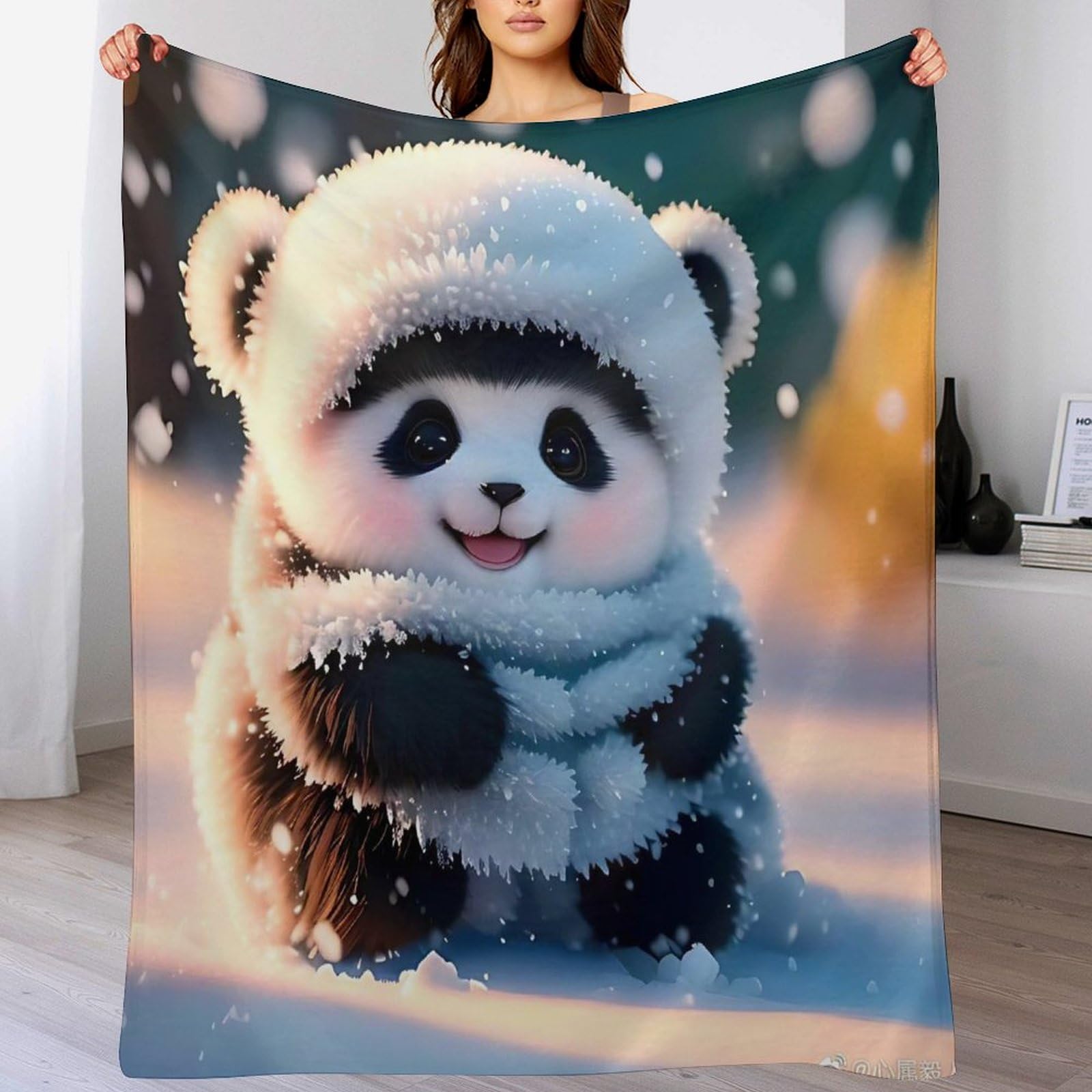 Couverture polaire panda anti-froid en flannel isolante 130x150cm