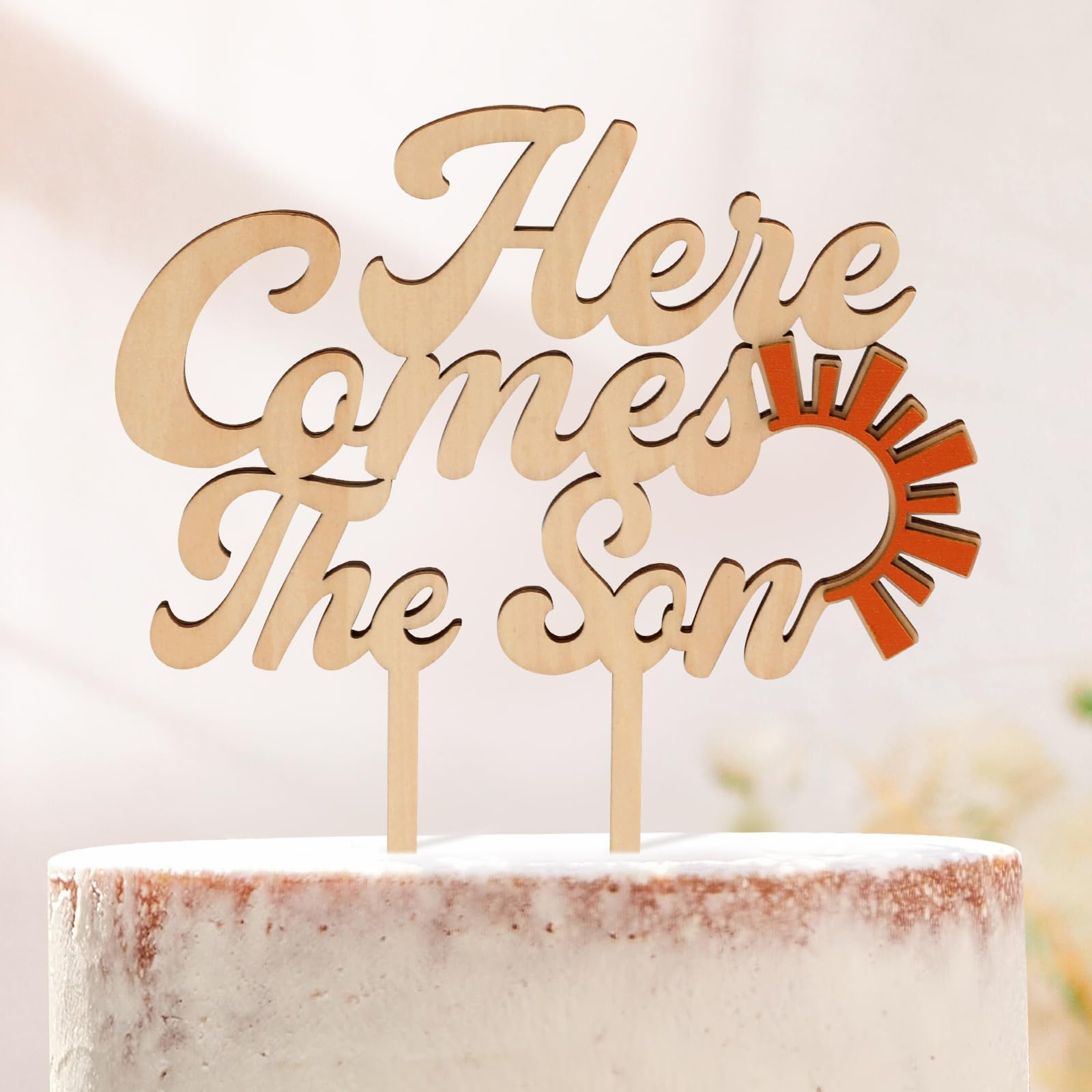 Here Comes The Son Baby Shower Cake Topper Boho Sunshine Birthday Cake Decoration 6.5x7.7” Cake Smash Photo Booth Props For Sun Theme Party You Are My Sunshine