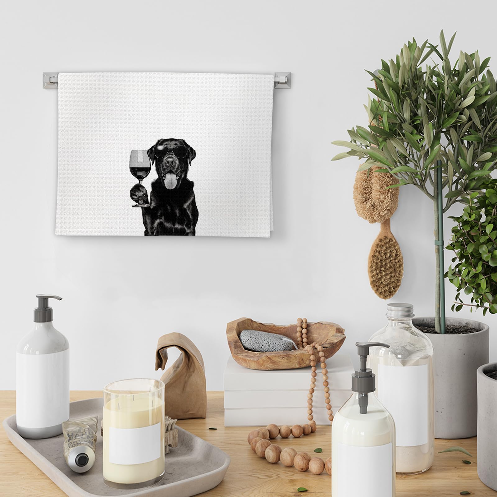 Black Lab Gifts Wine Dog Kitchen Towels, Gifts for Labrador Retriever Wine Lovers Decorative Hand Dish Towel for Kitchen Home Bar, Black Labrador Retriever Gift Home Bar Decor(16x24Inch)
