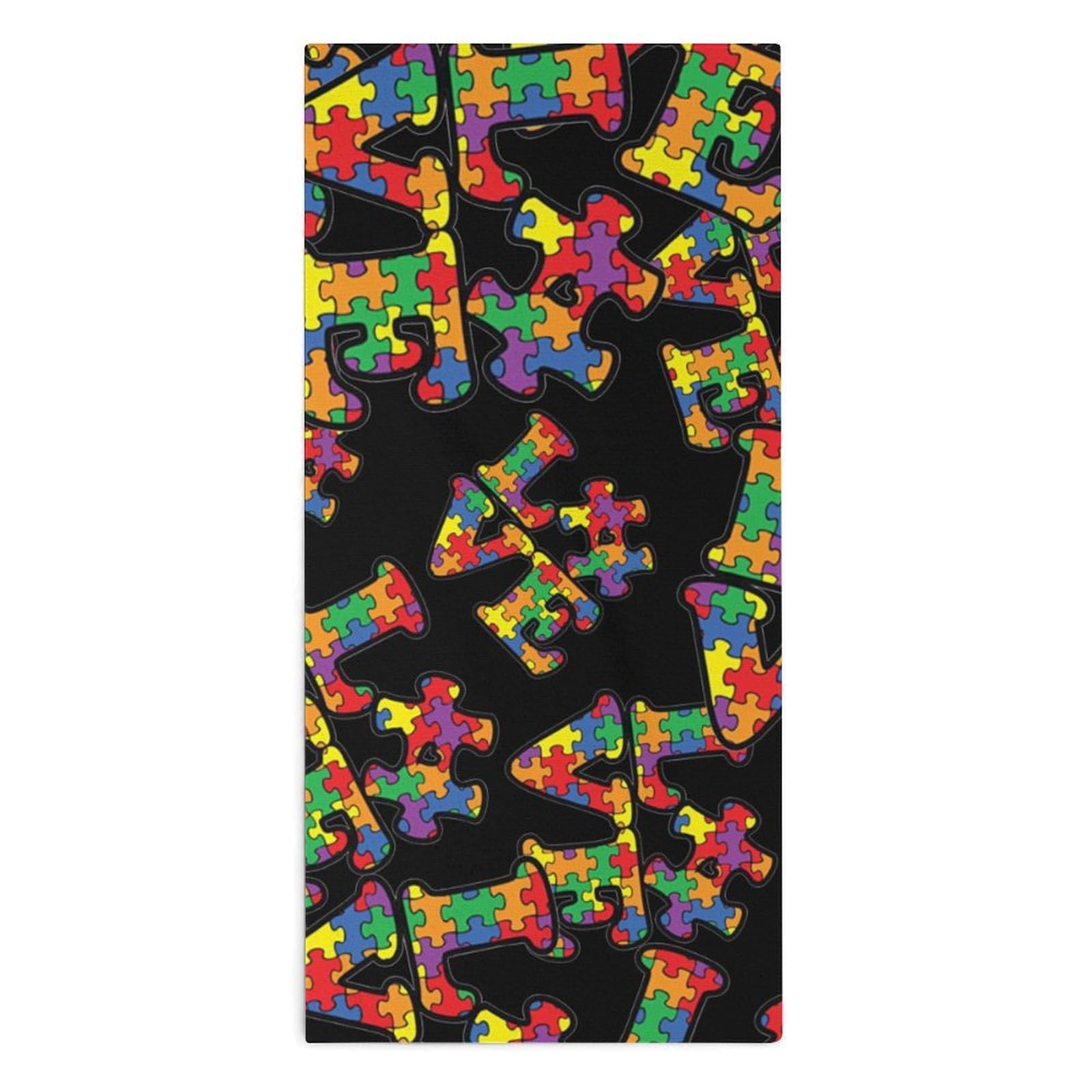 NCLQVJXZKHW Love Autism Awareness Puzzle Hand Towels Soft Face Towel Gym Bathroom Travel Hotel 13"x28"