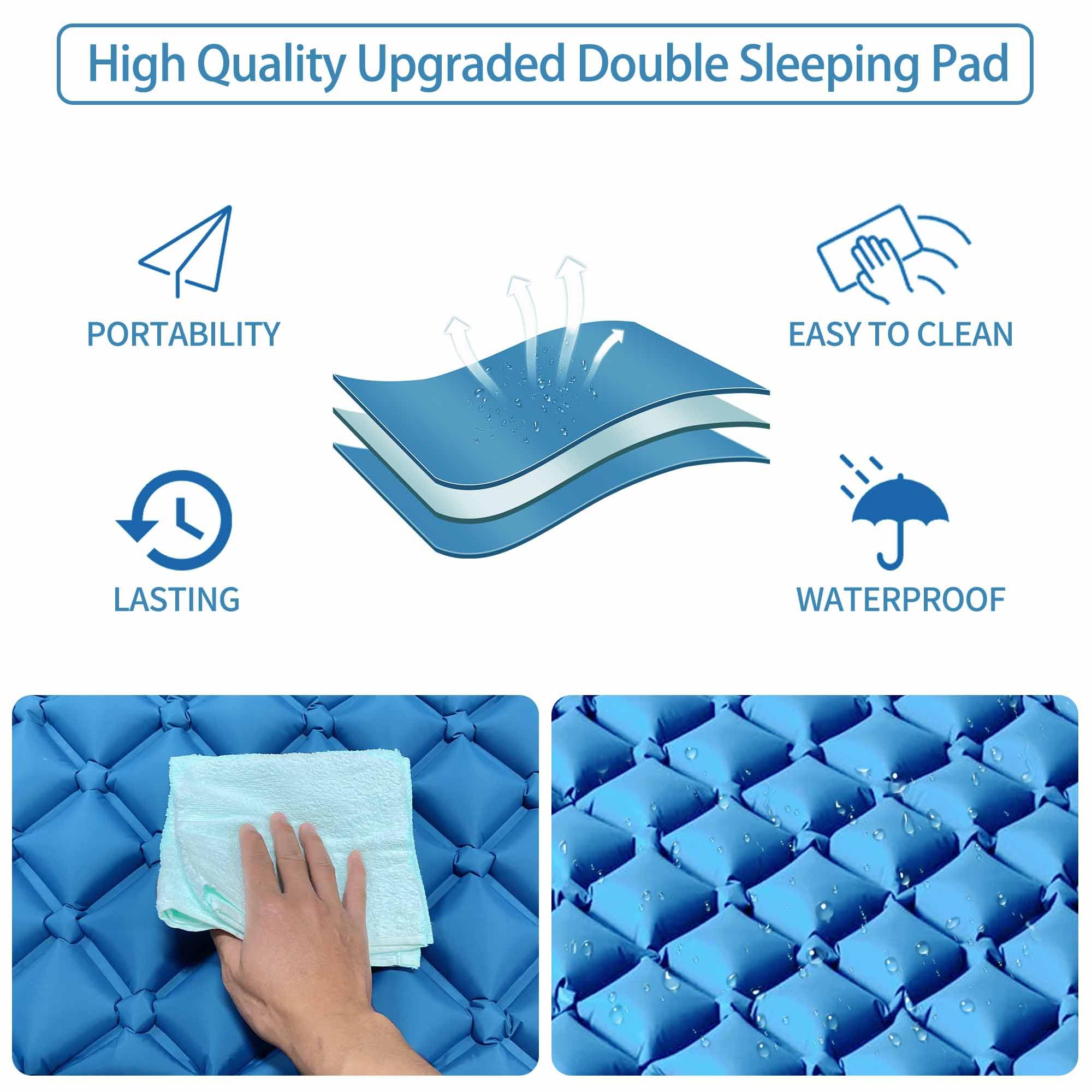 Colchoneta de dormir doble para camping, colchoneta inflable ultraligera para 2 personas con almohada y bomba de pie integrada, colchón portátil de camping para tienda de campaña, mochilero