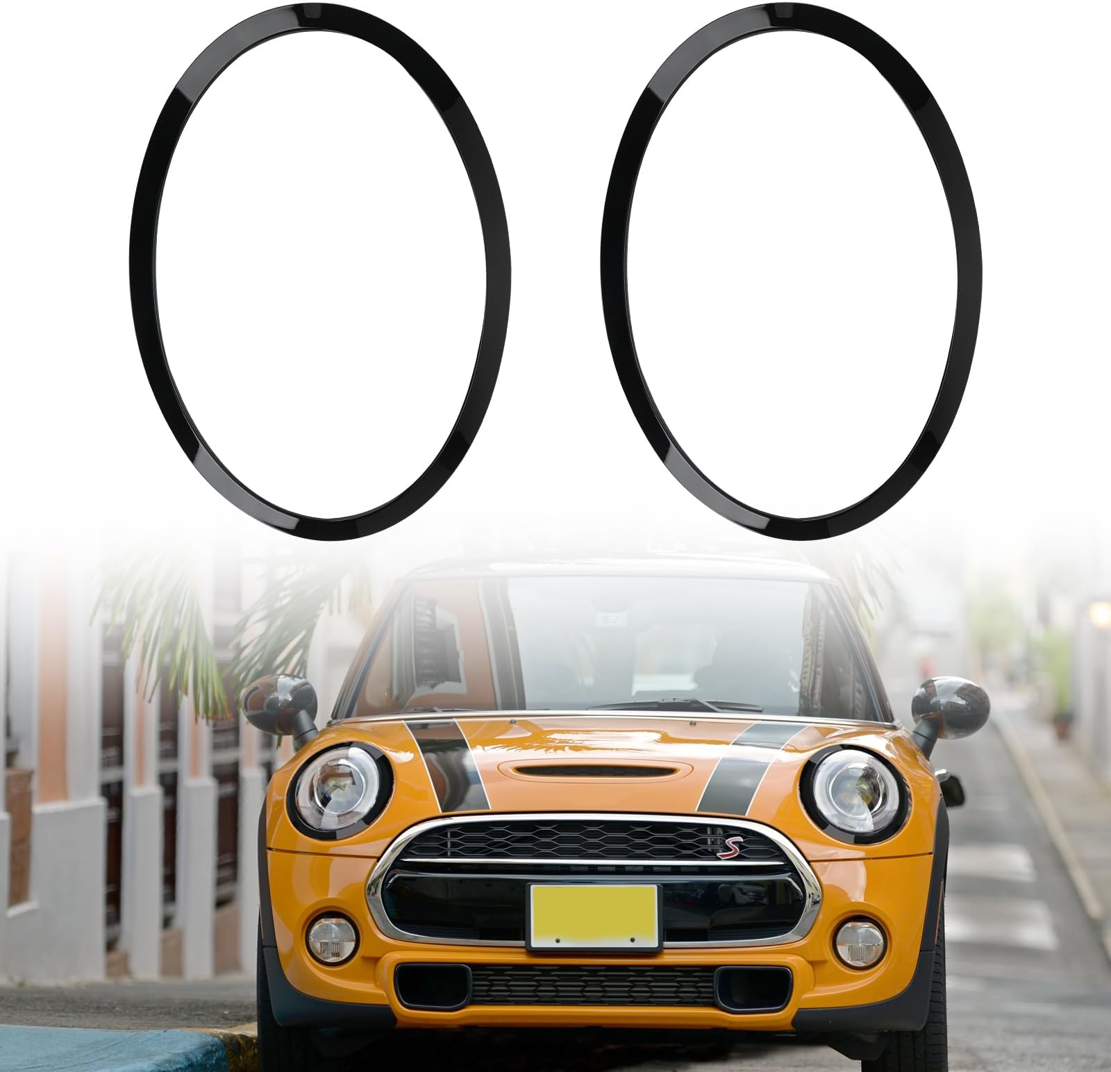 Front Driver & Passenger Side Headlight Trim Ring Bezel Compatible with MINI Cooper F55 F56 F57 2014-2021, Replace# 51137300631 51137300632 (Glossy Black)