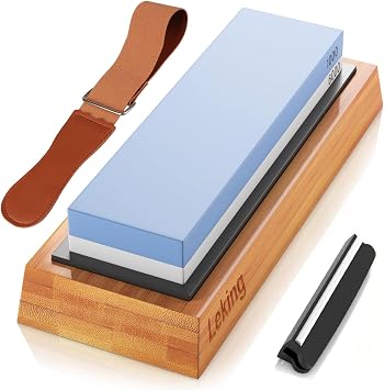 Knife Sharpener & Sharpening Stone Set 1000/6000 Grit Dual-Sided Whetstone