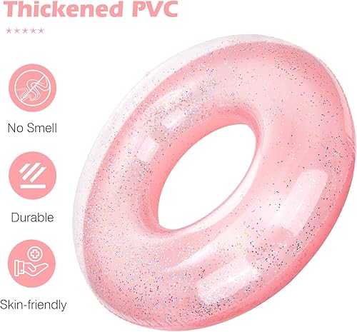 Miniatura 3 de MoKo Anillos de natación con purpurina, flotador inflable para piscina, tubo de natación de forma redonda, tubo de natación divertido para playa,